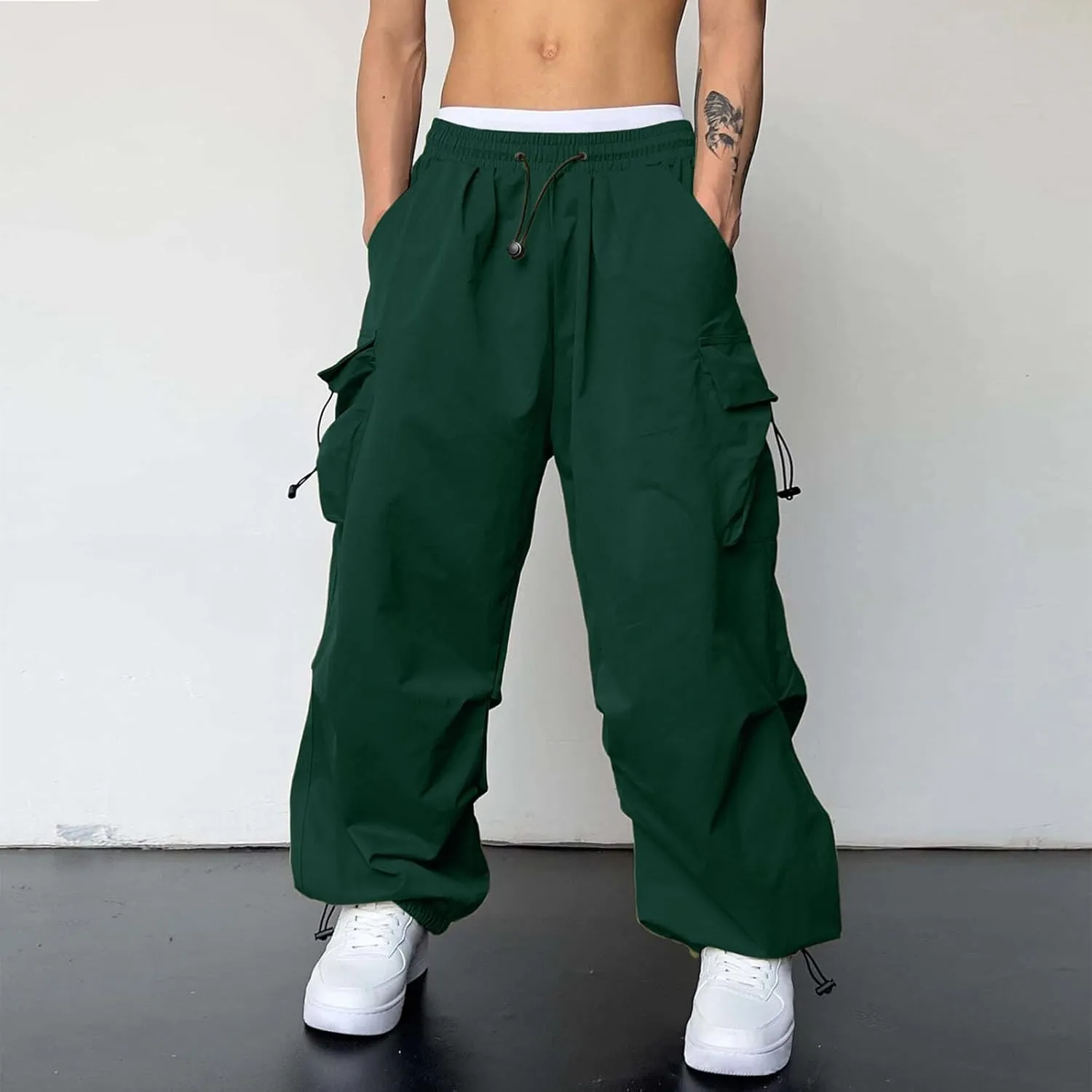 Cargo Pants Men Lightweight Casual Joggers Drawstring Waist Track Pants Multi Pockets