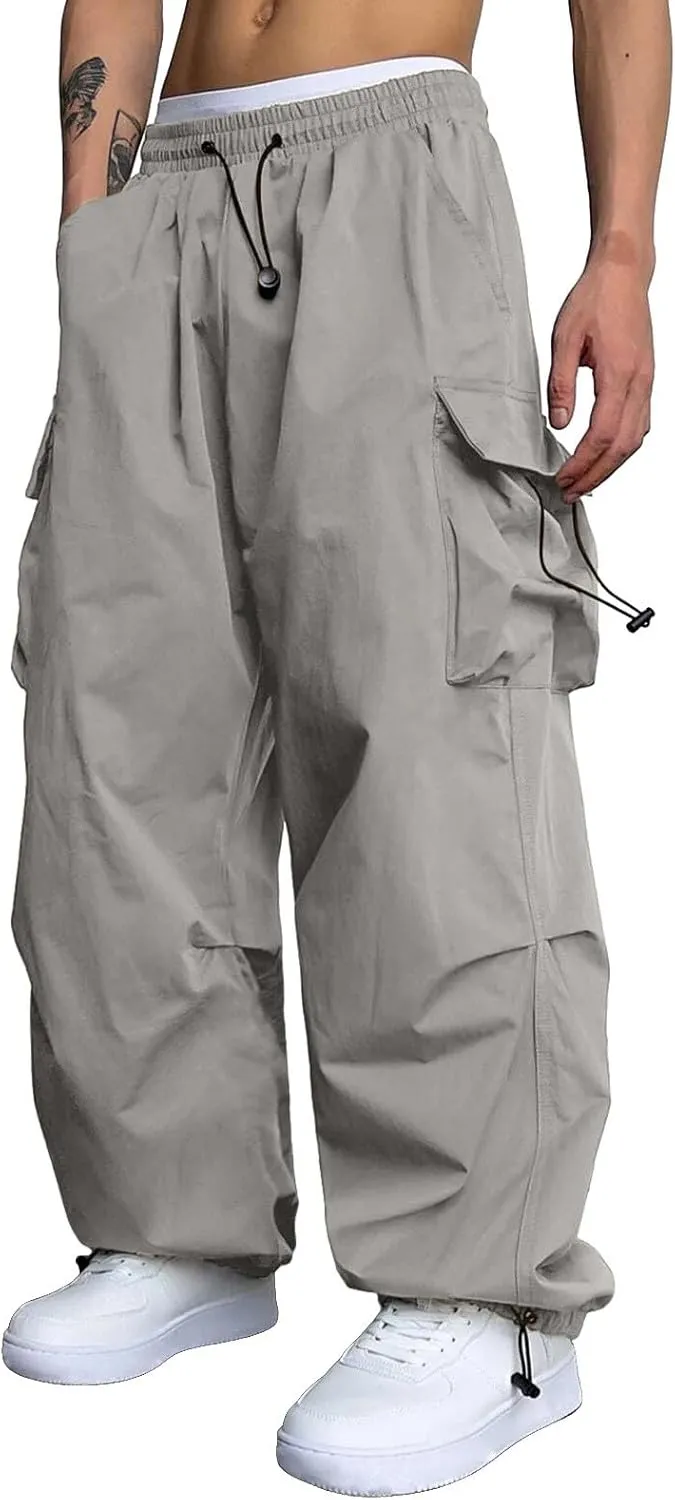 Cargo Pants Men Lightweight Casual Joggers Drawstring Waist Track Pants Multi Pockets