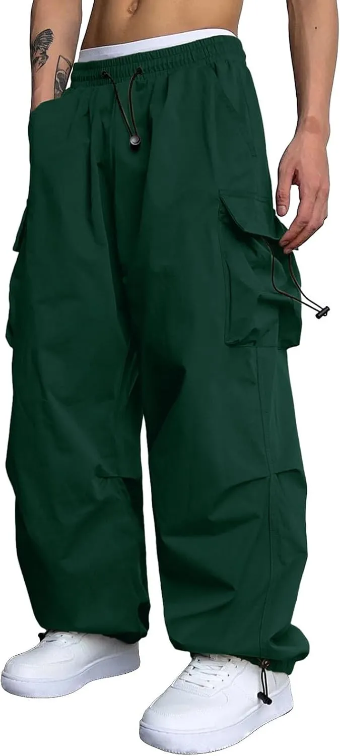 Cargo Pants Men Lightweight Casual Joggers Drawstring Waist Track Pants Multi Pockets