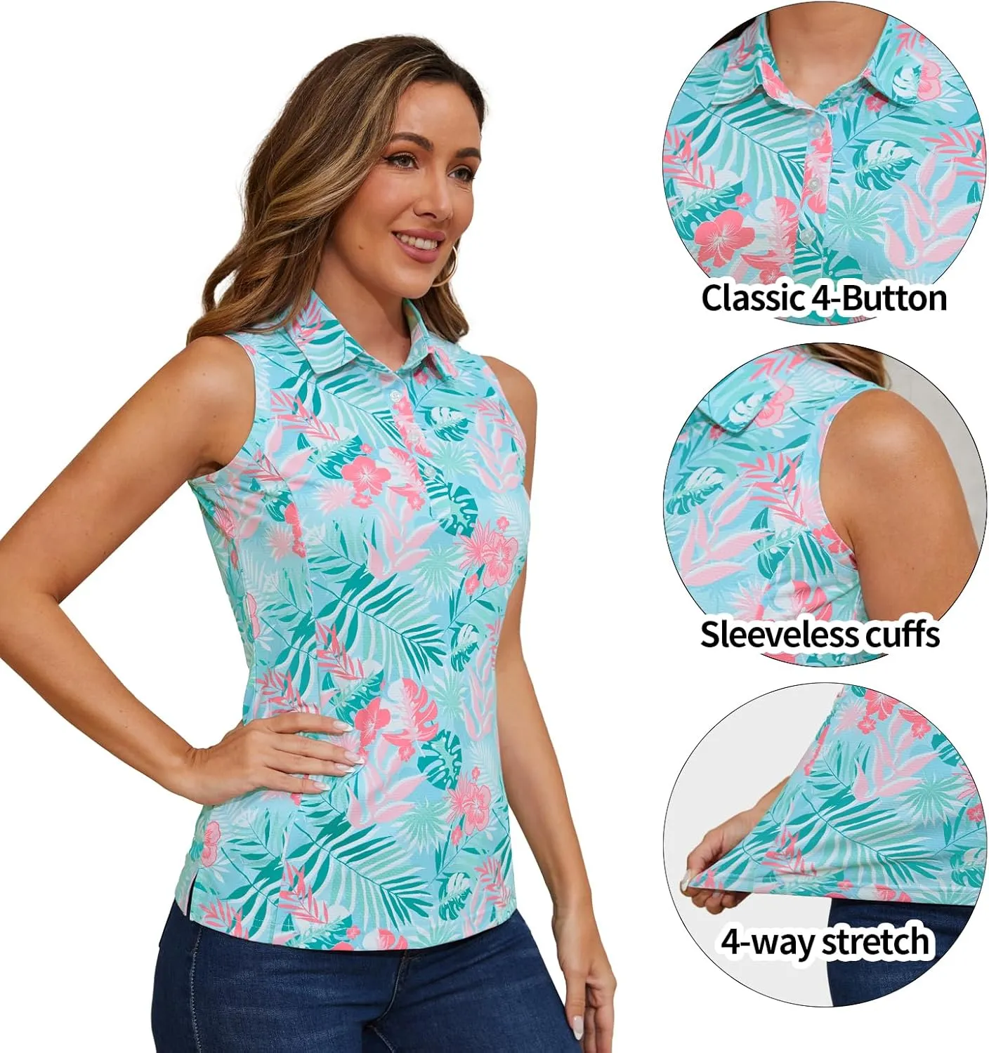 Casei Women's Sleeveless Golf Polo Shirts UPF 50  Quick Dry Collared Polo Shirts Athletic Tank Tops Shirts