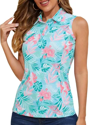 Casei Women's Sleeveless Golf Polo Shirts UPF 50  Quick Dry Collared Polo Shirts Athletic Tank Tops Shirts