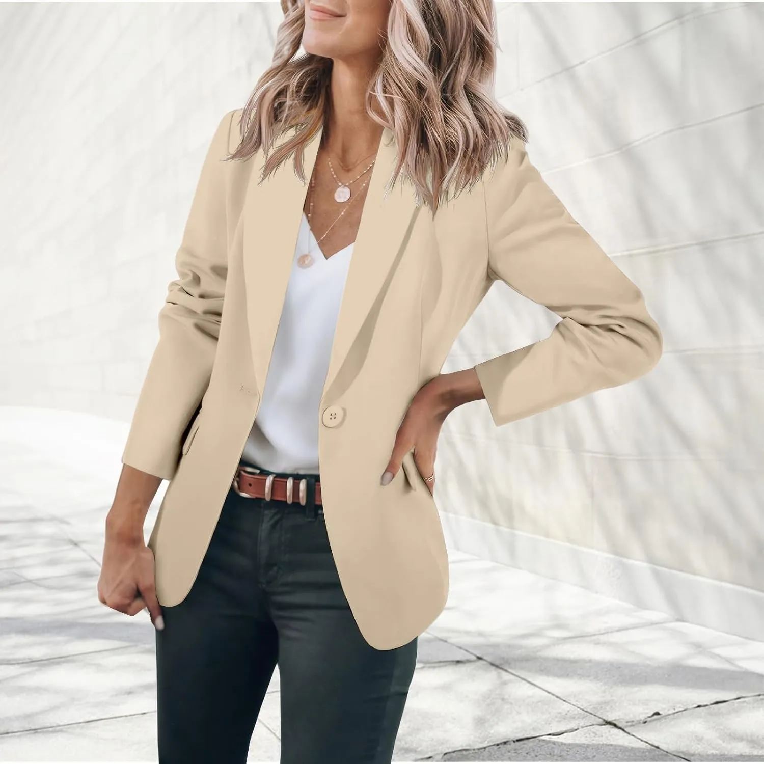 Casual Blazers for Women Business Work Office Suit Jackets Loose Fit Open Front Long Sleeve Cardigan Summer Spring Coat