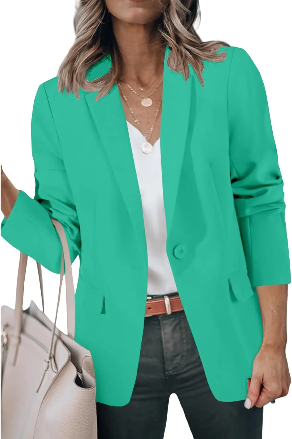 Casual Blazers for Women Business Work Office Suit Jackets Loose Fit Open Front Long Sleeve Cardigan Summer Spring Coat