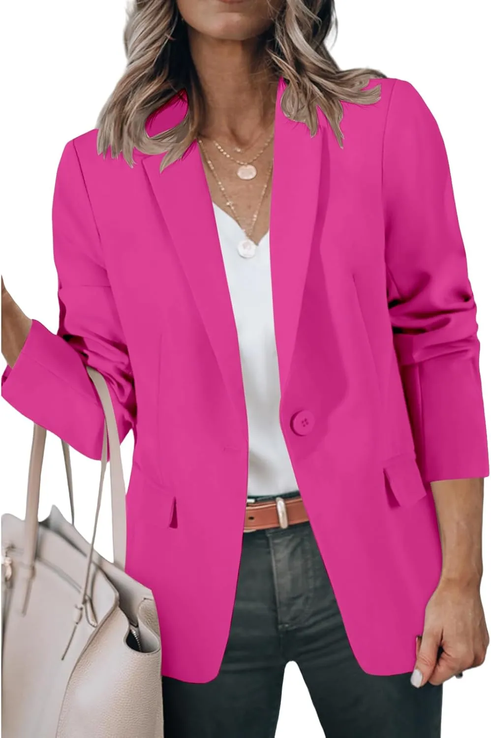 Casual Blazers for Women Business Work Office Suit Jackets Loose Fit Open Front Long Sleeve Cardigan Summer Spring Coat