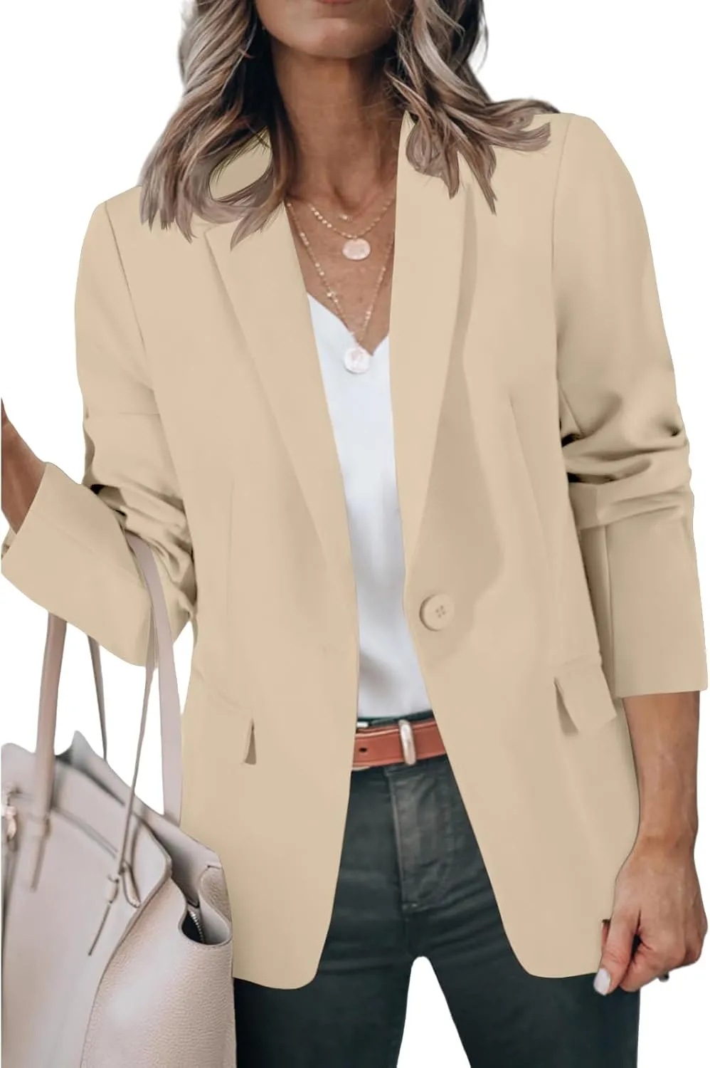 Casual Blazers for Women Business Work Office Suit Jackets Loose Fit Open Front Long Sleeve Cardigan Summer Spring Coat
