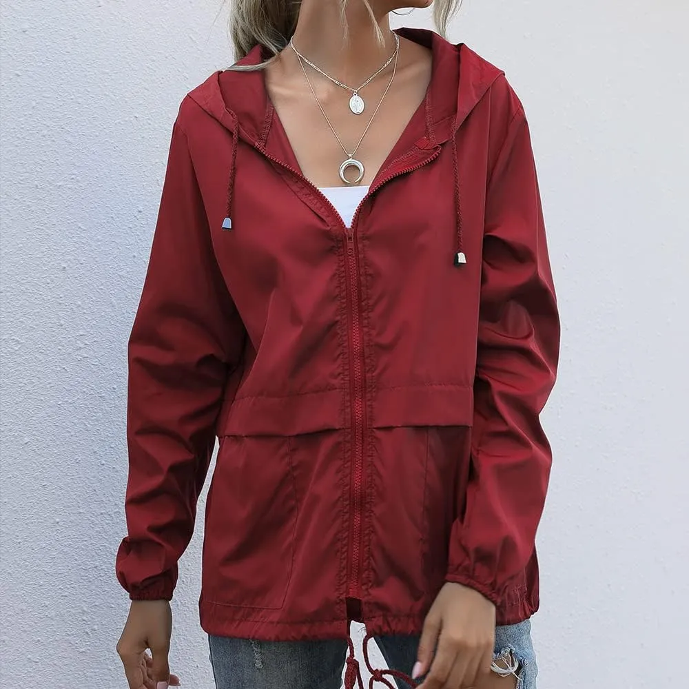 Cdiecer Women's Raincoats Lightweight Rain Jacket Waterproof Windproof Rain Coat Adjustable Hooded Windbreaker with Pockets