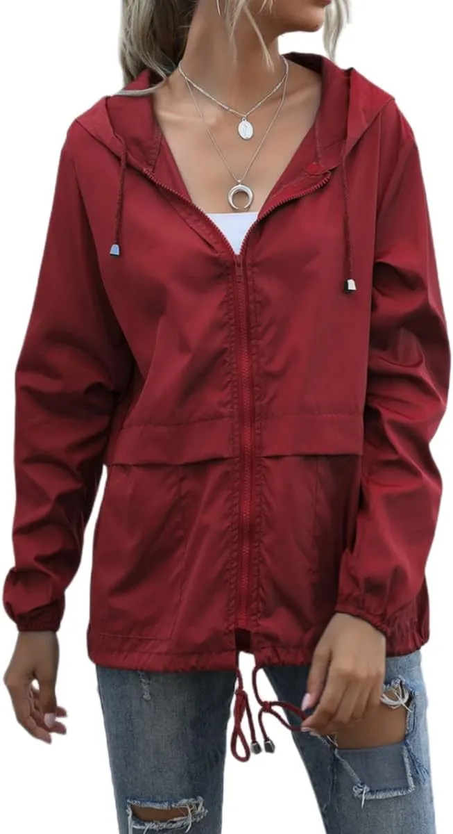 Cdiecer Women's Raincoats Lightweight Rain Jacket Waterproof Windproof Rain Coat Adjustable Hooded Windbreaker with Pockets