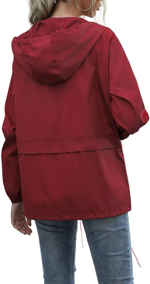 Cdiecer Women's Raincoats Lightweight Rain Jacket Waterproof Windproof Rain Coat Adjustable Hooded Windbreaker with Pockets
