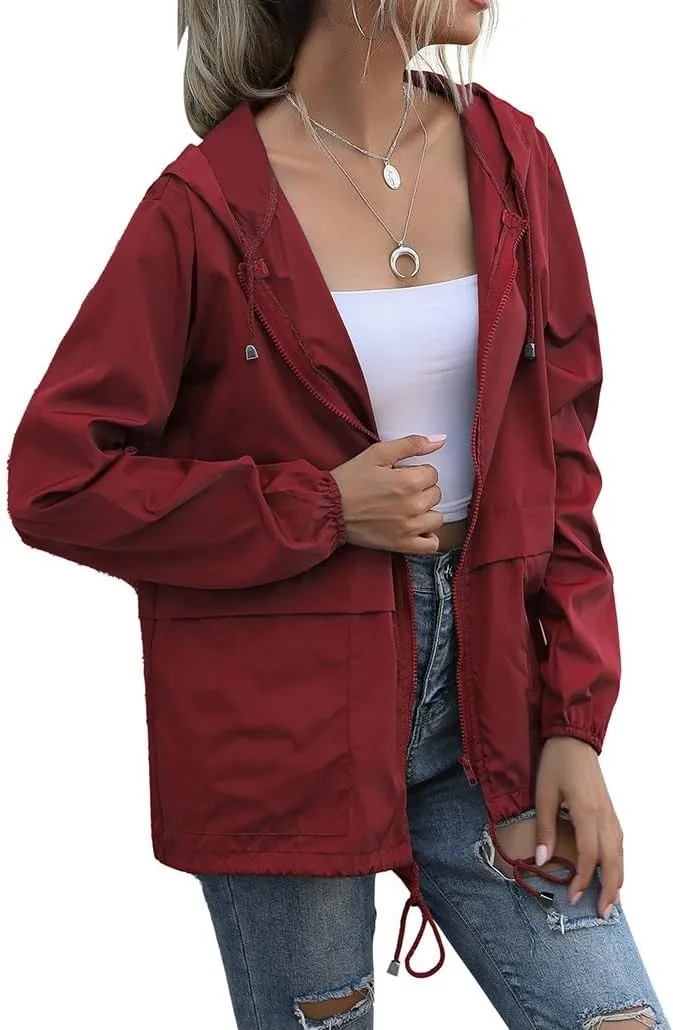 Cdiecer Women's Raincoats Lightweight Rain Jacket Waterproof Windproof Rain Coat Adjustable Hooded Windbreaker with Pockets