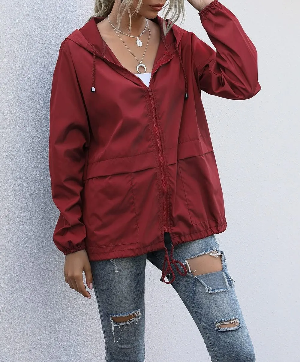 Cdiecer Women's Raincoats Lightweight Rain Jacket Waterproof Windproof Rain Coat Adjustable Hooded Windbreaker with Pockets