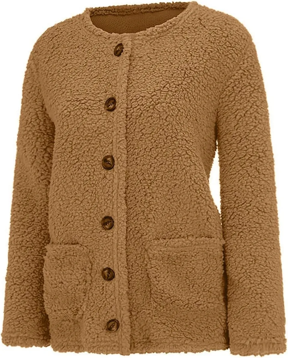 Ceboyel Women Sherpa Fleece Jacket Shearling Teddy Coats Fuzzy Casual Cardigan Trendy Winter Outerwear Outfits 2023