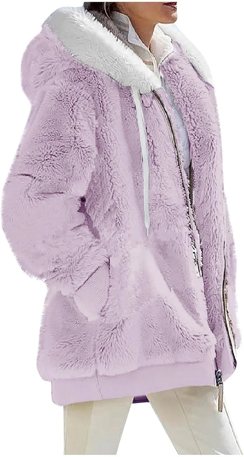 ChicCrate Winter Coats for Women Fleece Sherpa Jacket Fuzzy Hoodie Plush Sweatshirt Long Sleeve Cute Tops Winter Warm Outwear