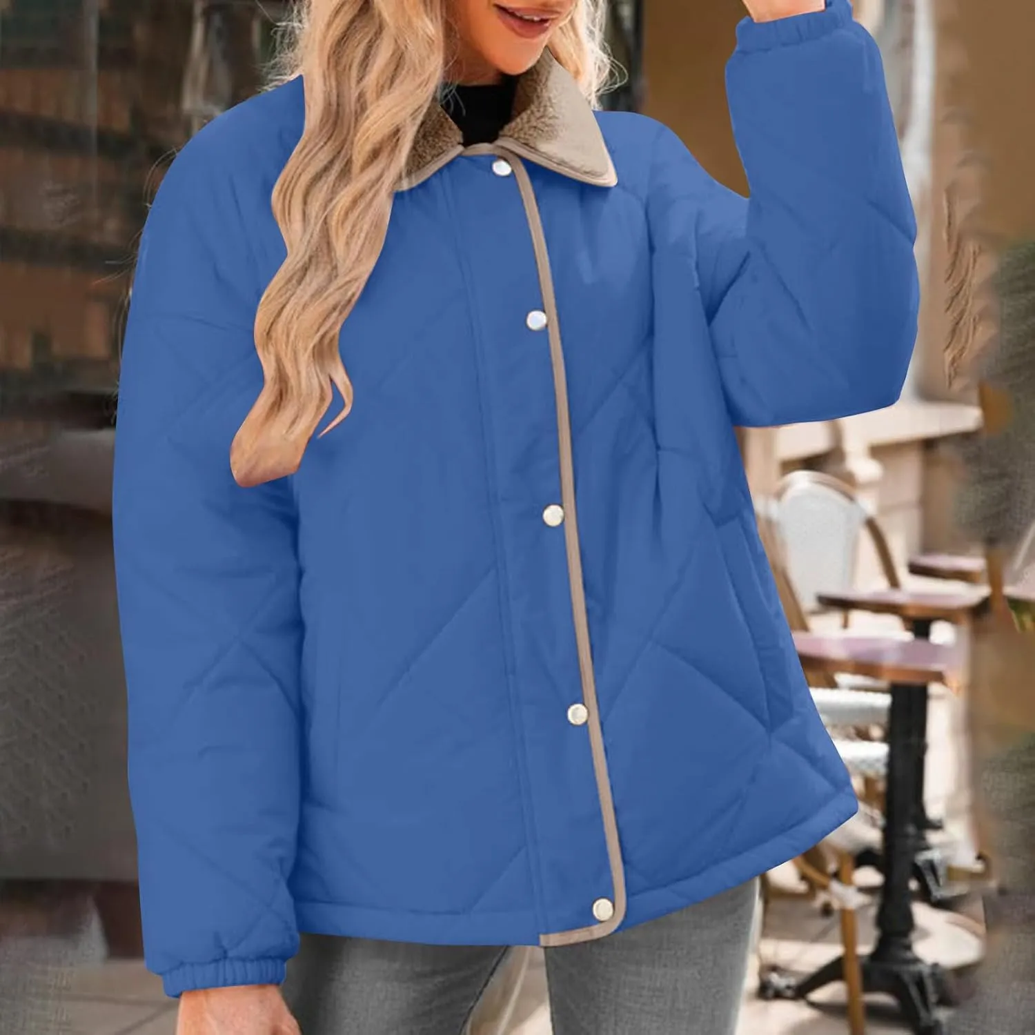 Coats for Women 2024 Casual Patchwork Color Long Sleeve Jackets Warm Button Down Winter Coats Outerwear