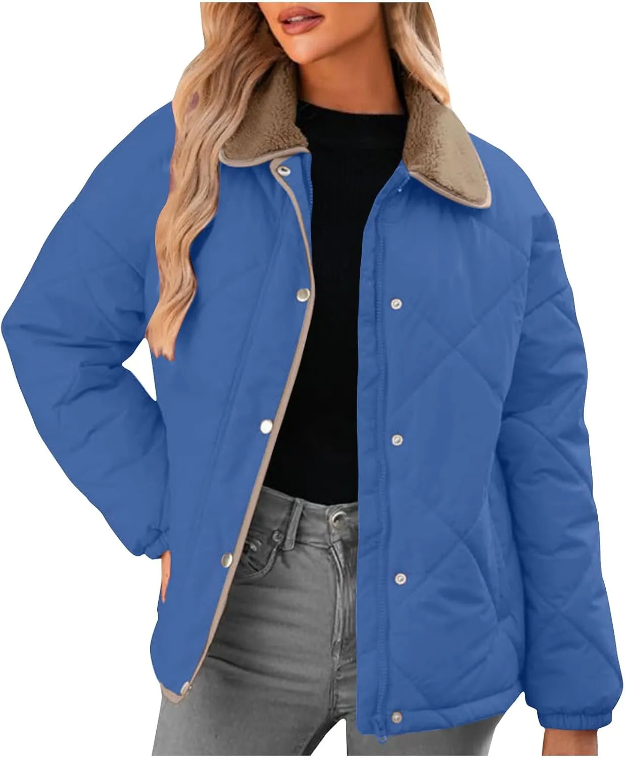 Coats for Women 2024 Casual Patchwork Color Long Sleeve Jackets Warm Button Down Winter Coats Outerwear
