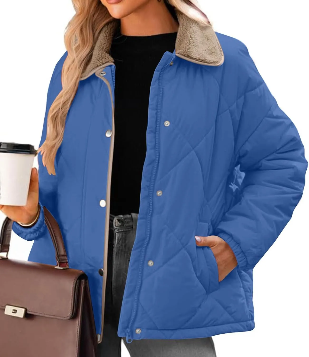 Coats for Women 2024 Casual Patchwork Color Long Sleeve Jackets Warm Button Down Winter Coats Outerwear