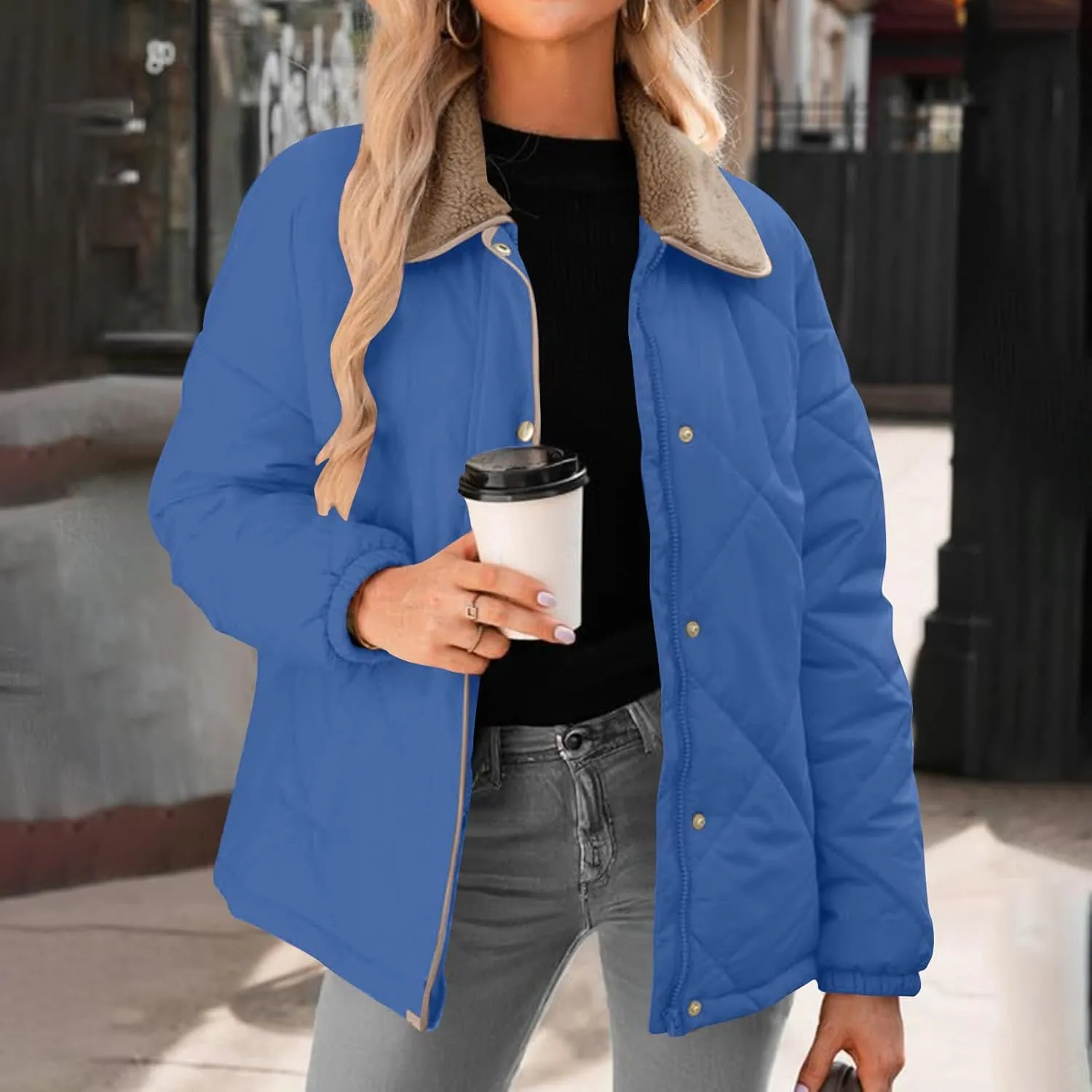 Coats for Women 2024 Casual Patchwork Color Long Sleeve Jackets Warm Button Down Winter Coats Outerwear