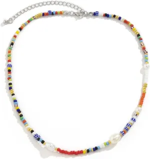 Colorful Beaded Necklaces for Women Pearl Beaded Choker Necklace Boho Handmade Necklaces for Women