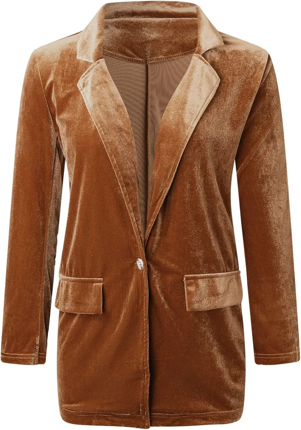 cooki Velvet Blazer Jackets for Women Velvet Trench Coat Open Front Cardigan with Pockets Long Lapel Winter Velvet Soft Coat