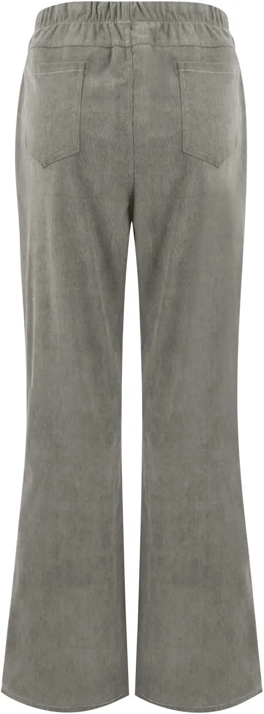 Corduroy Pants Women Casual Elastic High Waisted Flare Pants Bell Bottom Comfy Work Pants Cord Trousers Pants