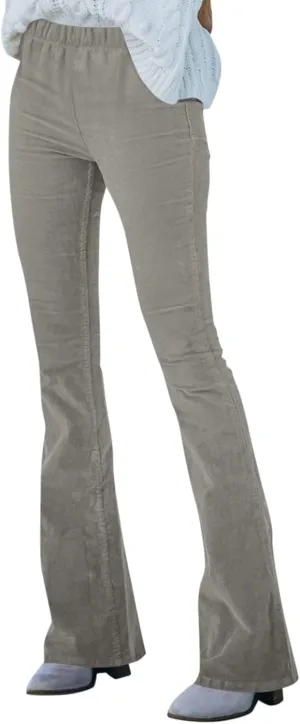Corduroy Pants Women Casual Elastic High Waisted Flare Pants Bell Bottom Comfy Work Pants Cord Trousers Pants