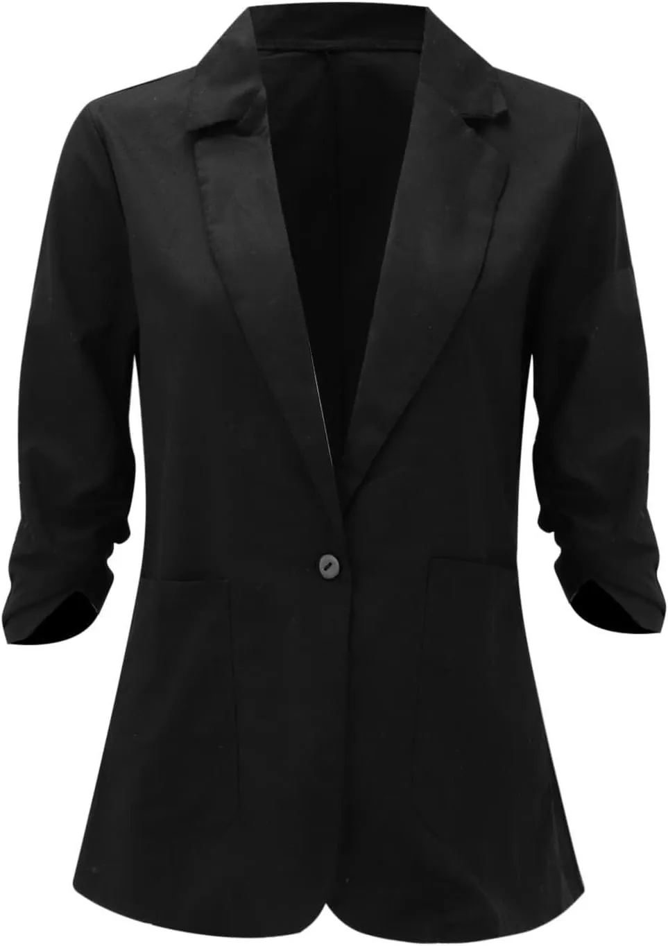 Cotton Linen Blazer Women 3/4 Stretchy Ruched Sleeve Fully Lined Boyfriend Lightweight Breathable Casual Work Jacket