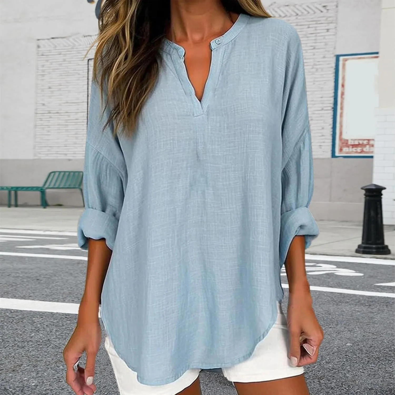 Cotton Linen Tops for Women 2025 Long Sleeve Cotton Oversized T Shirt White Linen Shirt Women Travel Clothes Women