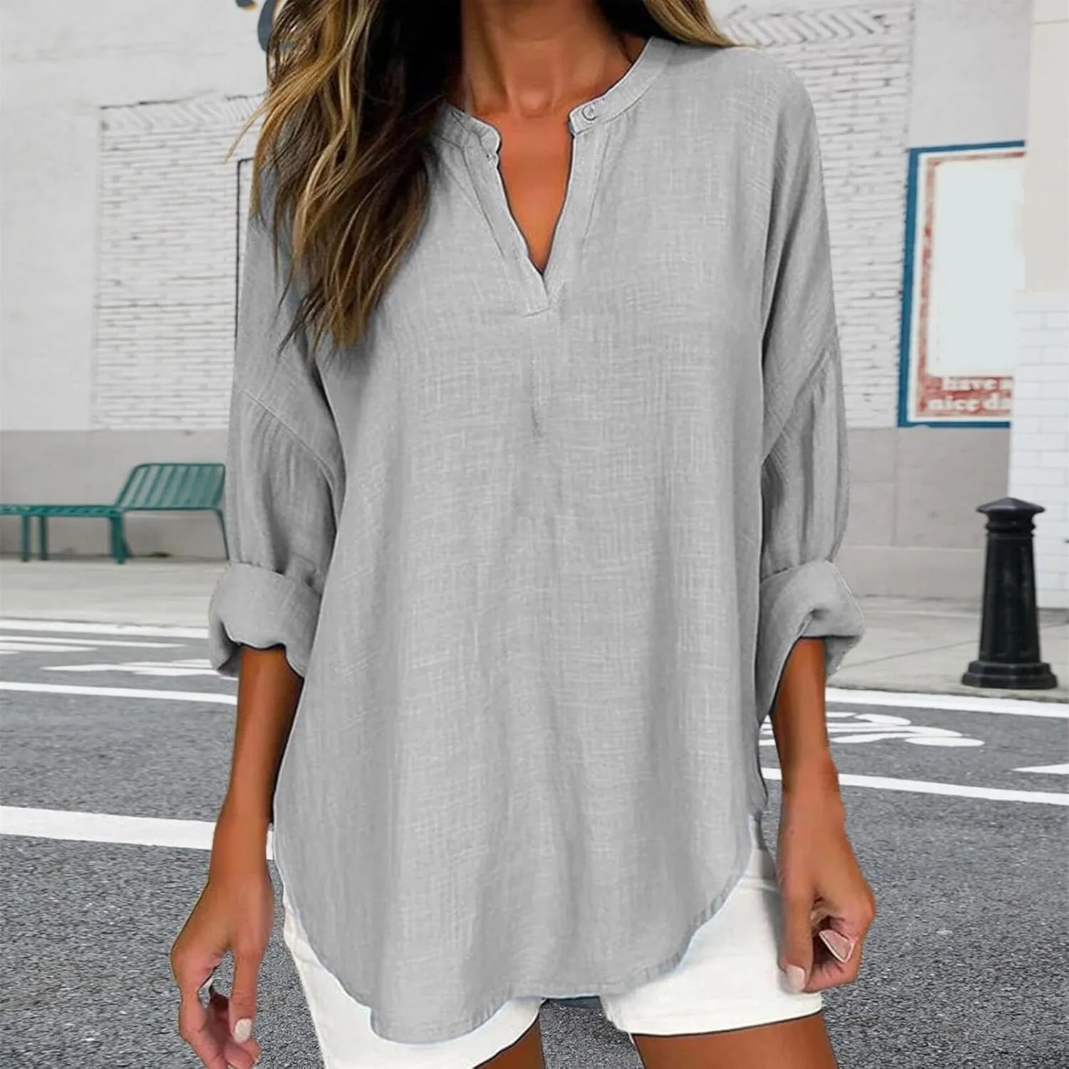 Cotton Linen Tops for Women 2025 Long Sleeve Cotton Oversized T Shirt White Linen Shirt Women Travel Clothes Women