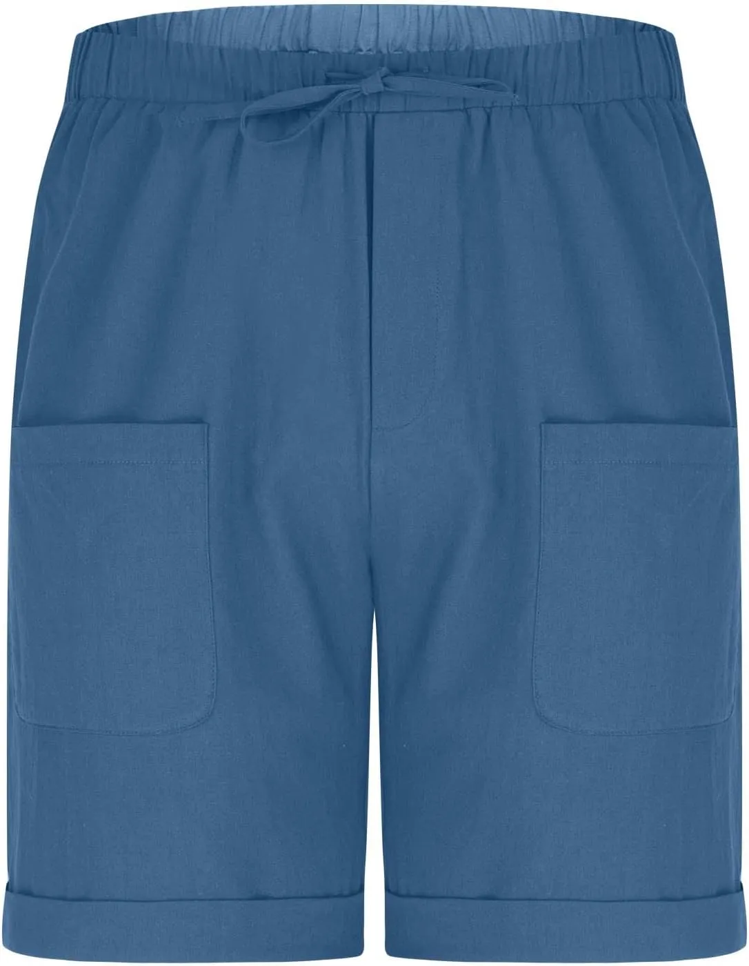 Cotton Mens Casual Linen Shorts Rolled Hem Relaxed Fit Shorts with Dual Front Pockets and Breathable Texture