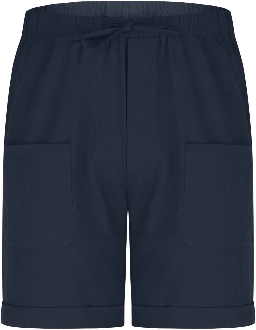Cotton Mens Casual Linen Shorts Rolled Hem Relaxed Fit Shorts with Dual Front Pockets and Breathable Texture