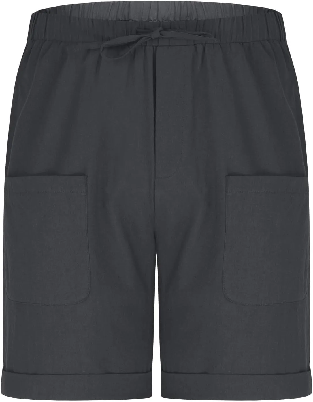 Cotton Mens Casual Linen Shorts Rolled Hem Relaxed Fit Shorts with Dual Front Pockets and Breathable Texture
