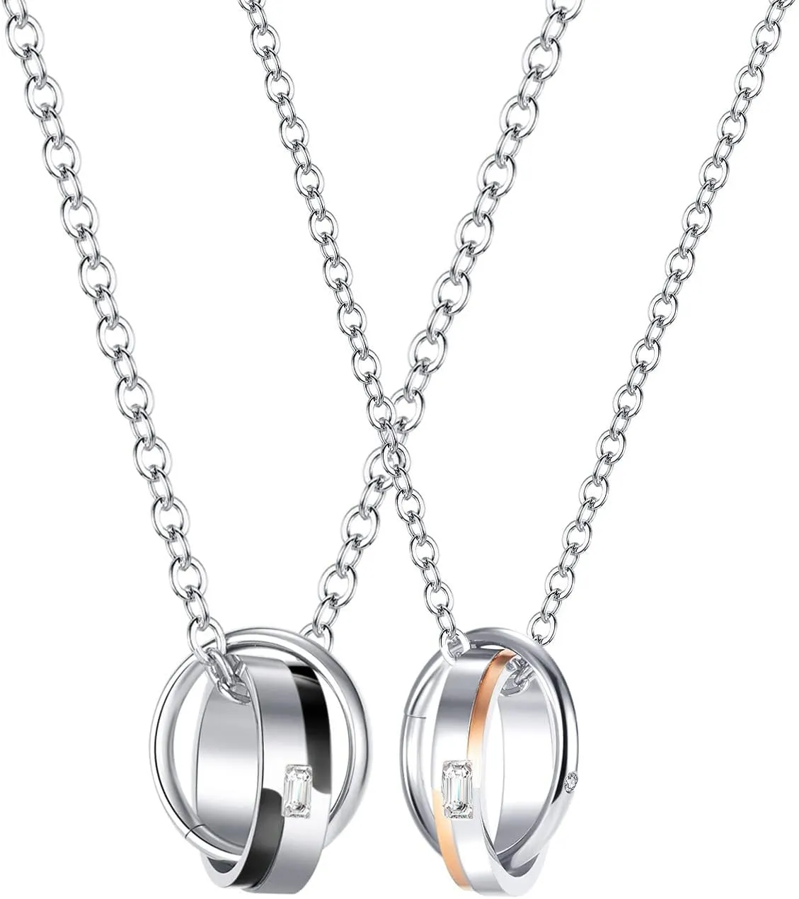 Couples Matching Interlocking Ring Pendant Necklaces for Men Women Relationship Wedding Anniversary Valentine Necklaces