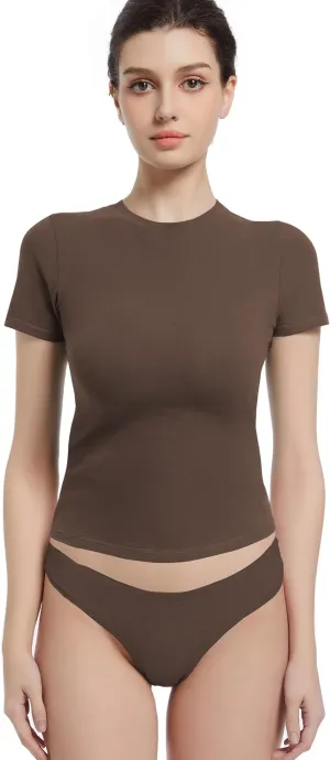 Crewneck Short Sleeve T Shirts for Women Fitted Basic TeesY2k Going Out Tops