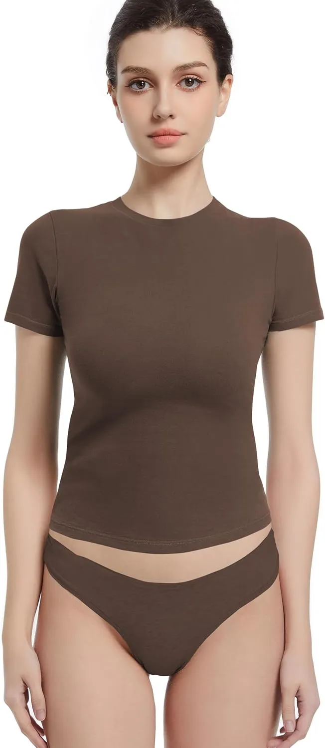 Crewneck Short Sleeve T Shirts for Women Fitted Basic TeesY2k Going Out Tops