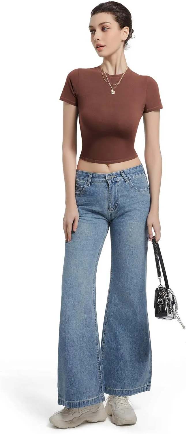 Crewneck Short Sleeve T Shirts for Women Fitted Basic TeesY2k Going Out Tops
