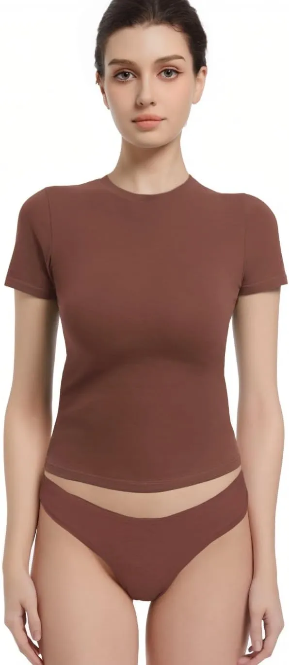 Crewneck Short Sleeve T Shirts for Women Fitted Basic TeesY2k Going Out Tops