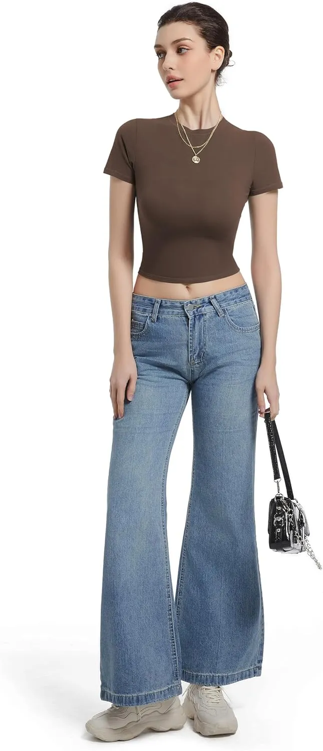 Crewneck Short Sleeve T Shirts for Women Fitted Basic TeesY2k Going Out Tops
