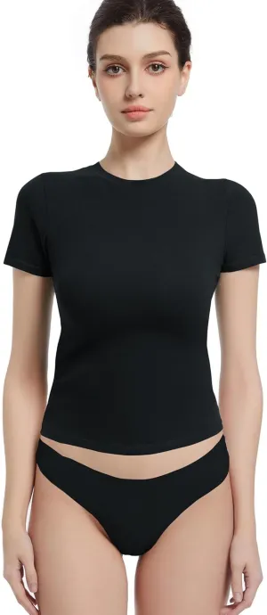 Crewneck Short Sleeve T Shirts for Women Fitted Basic TeesY2k Going Out Tops