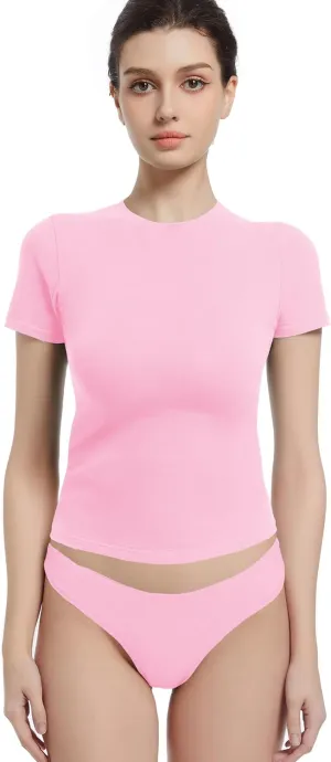 Crewneck Short Sleeve T Shirts for Women Fitted Basic TeesY2k Going Out Tops