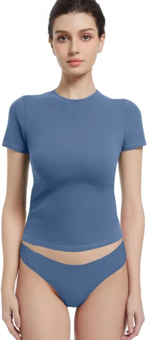 Crewneck Short Sleeve T Shirts for Women Fitted Basic TeesY2k Going Out Tops