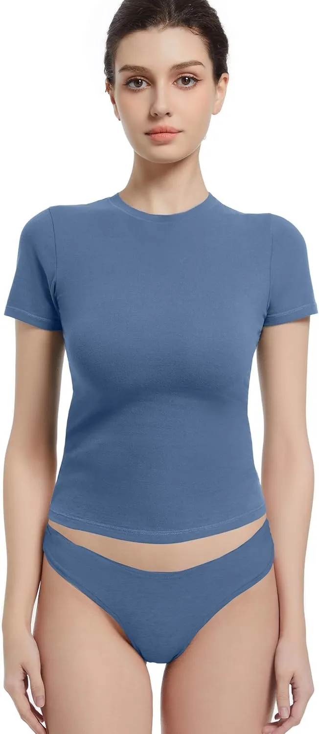 Crewneck Short Sleeve T Shirts for Women Fitted Basic TeesY2k Going Out Tops