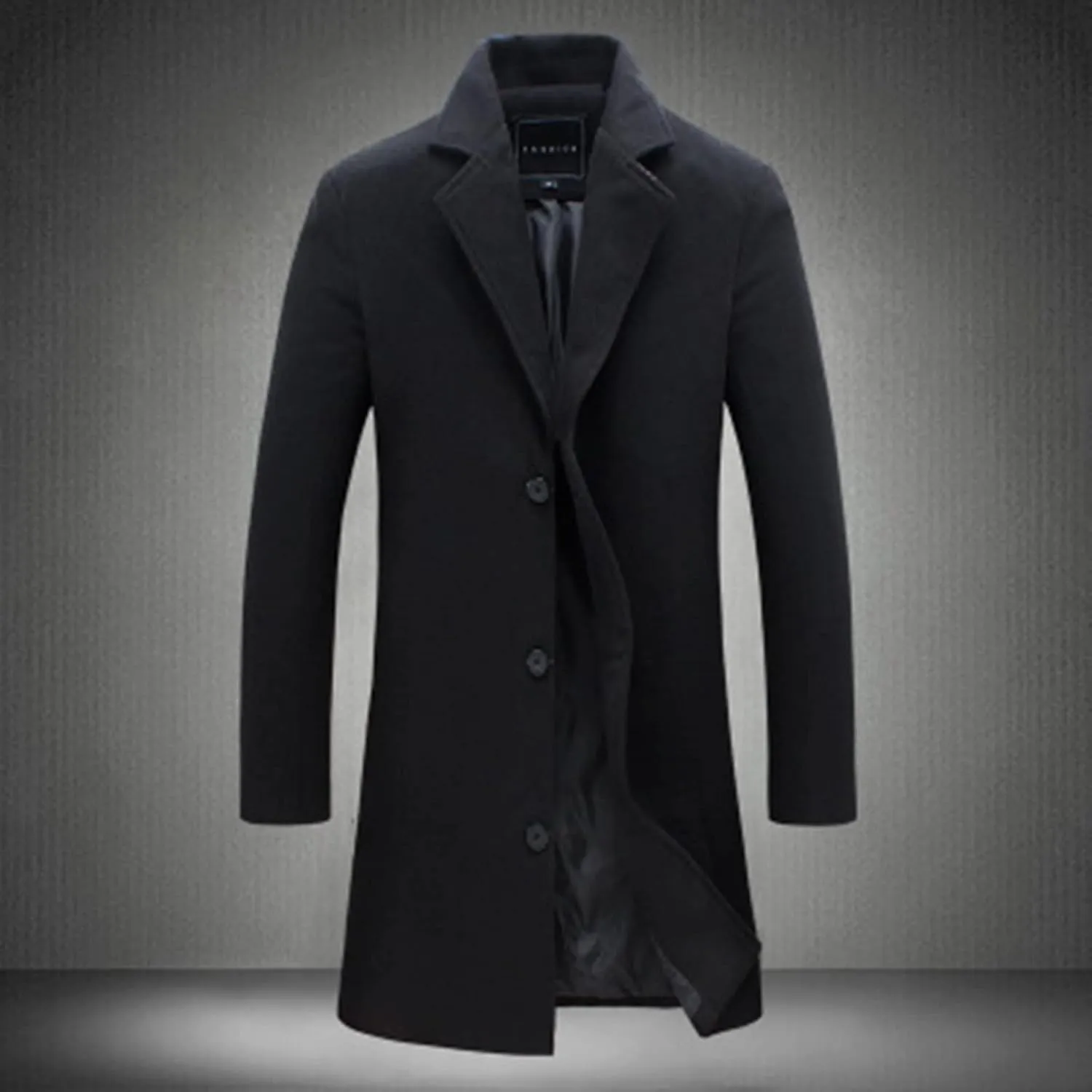 CRNTCEM Men's Trench Coat Notch Lapel Single Breasted Winter Thicken Warm Pea Coat Wool Blend Slim Fit Business Long Overcoat