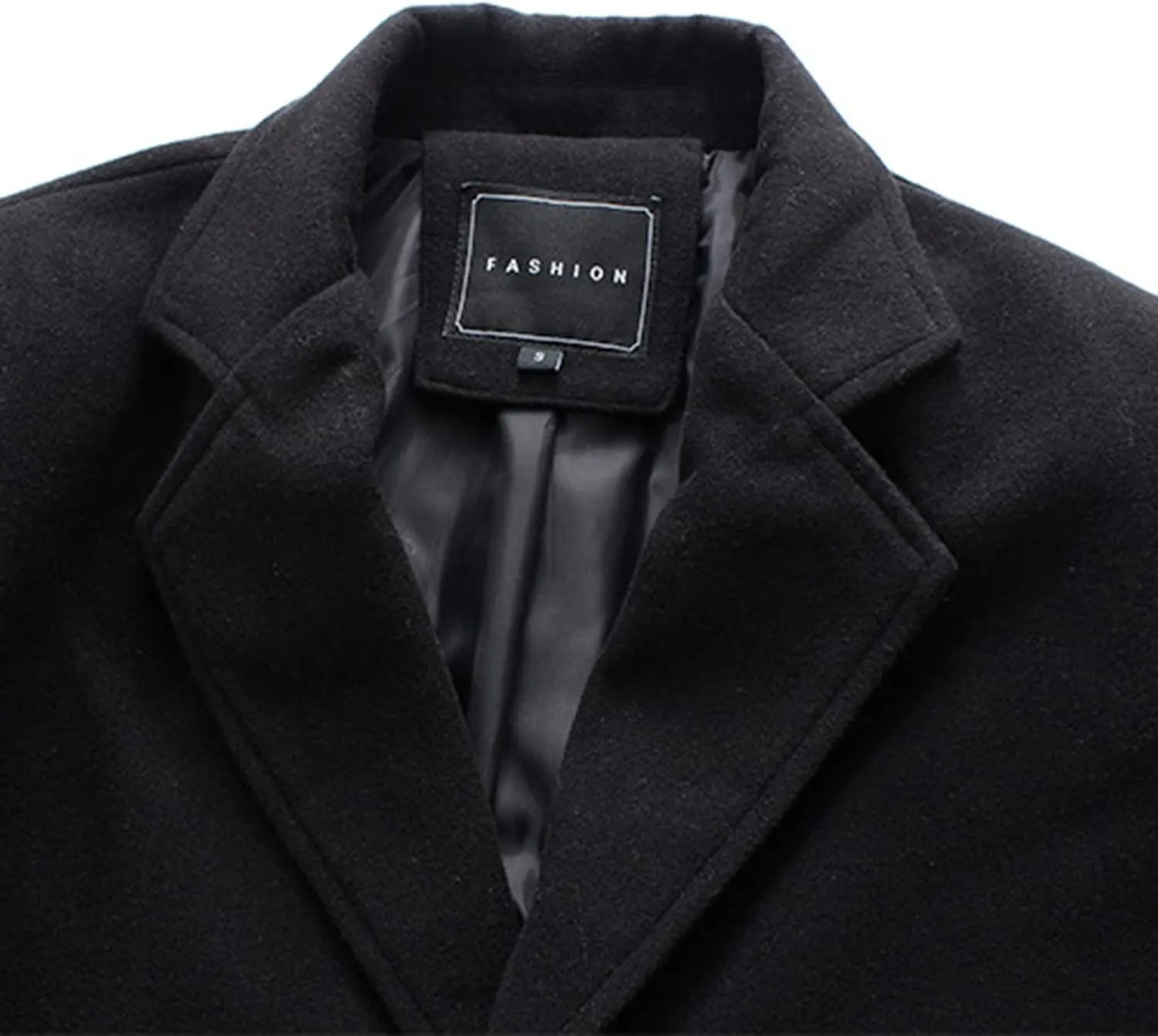 CRNTCEM Men's Trench Coat Notch Lapel Single Breasted Winter Thicken Warm Pea Coat Wool Blend Slim Fit Business Long Overcoat