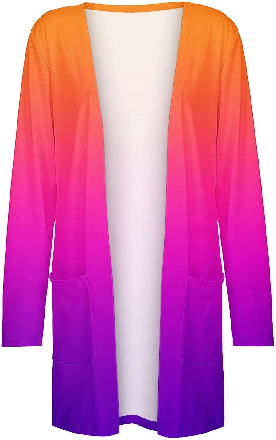 Cropped Cardigan for Women 2024 Loose Open Front Winter Coats Gradient Long Sleeve Cardigans with Pockets