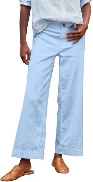 Cropped Linen Pants Women Elastic Waist Teacher Pants Lightweight Summer Comfy Capri Work Pants Loose Ankle Pants