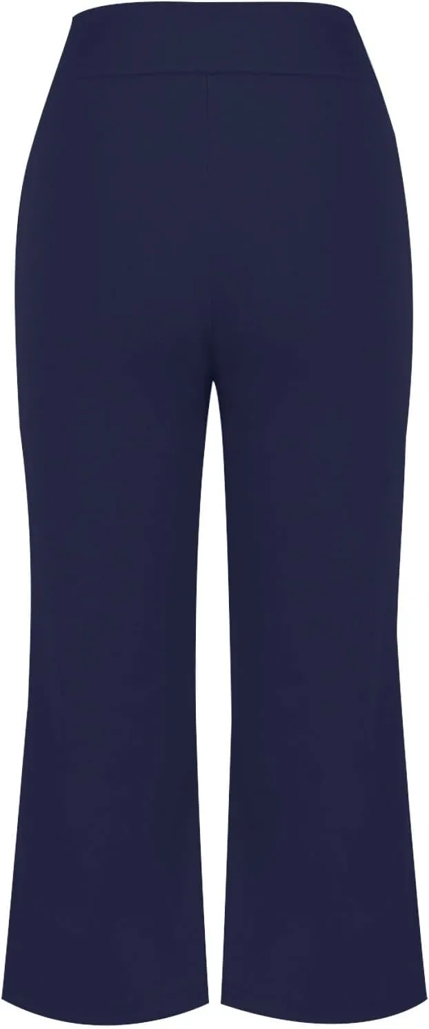 Cropped Trousers for Women Fashion Bell Bottom Pants High Elastic Waist Pants Comfy Pants Travel Pants with Pocket