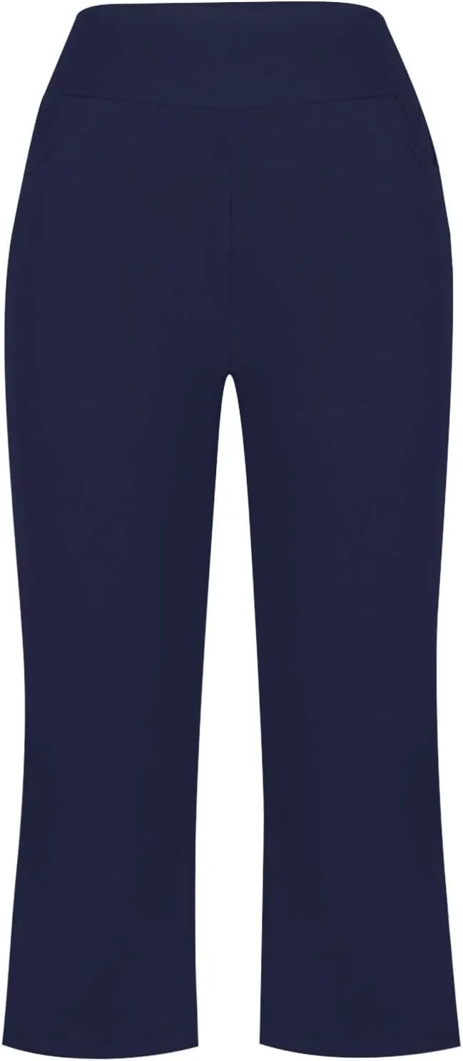 Cropped Trousers for Women Fashion Bell Bottom Pants High Elastic Waist Pants Comfy Pants Travel Pants with Pocket