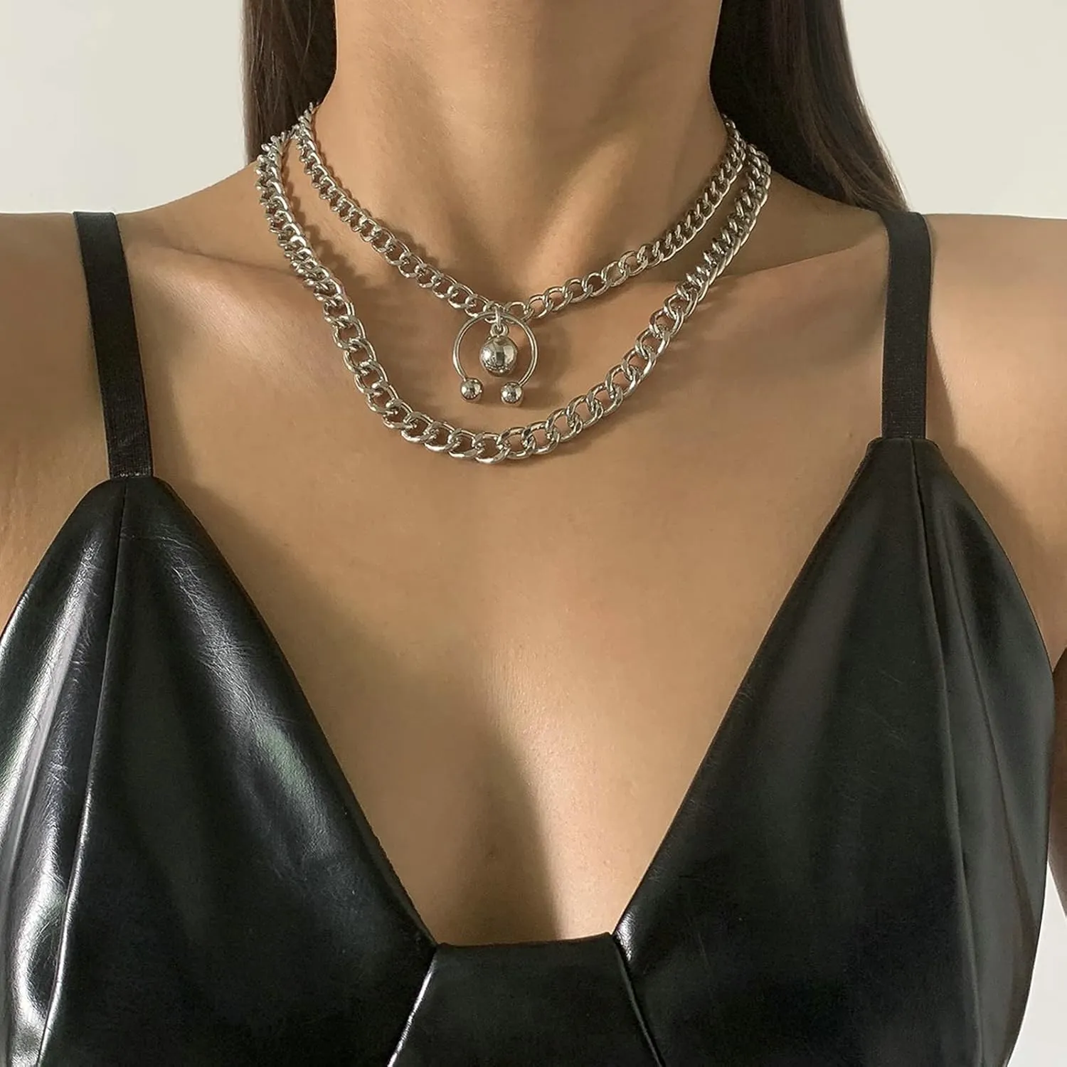 Cuban Link Chain Chunky Multi Layered Necklaces for Women, 2 Layer Gold Stackable Necklaces