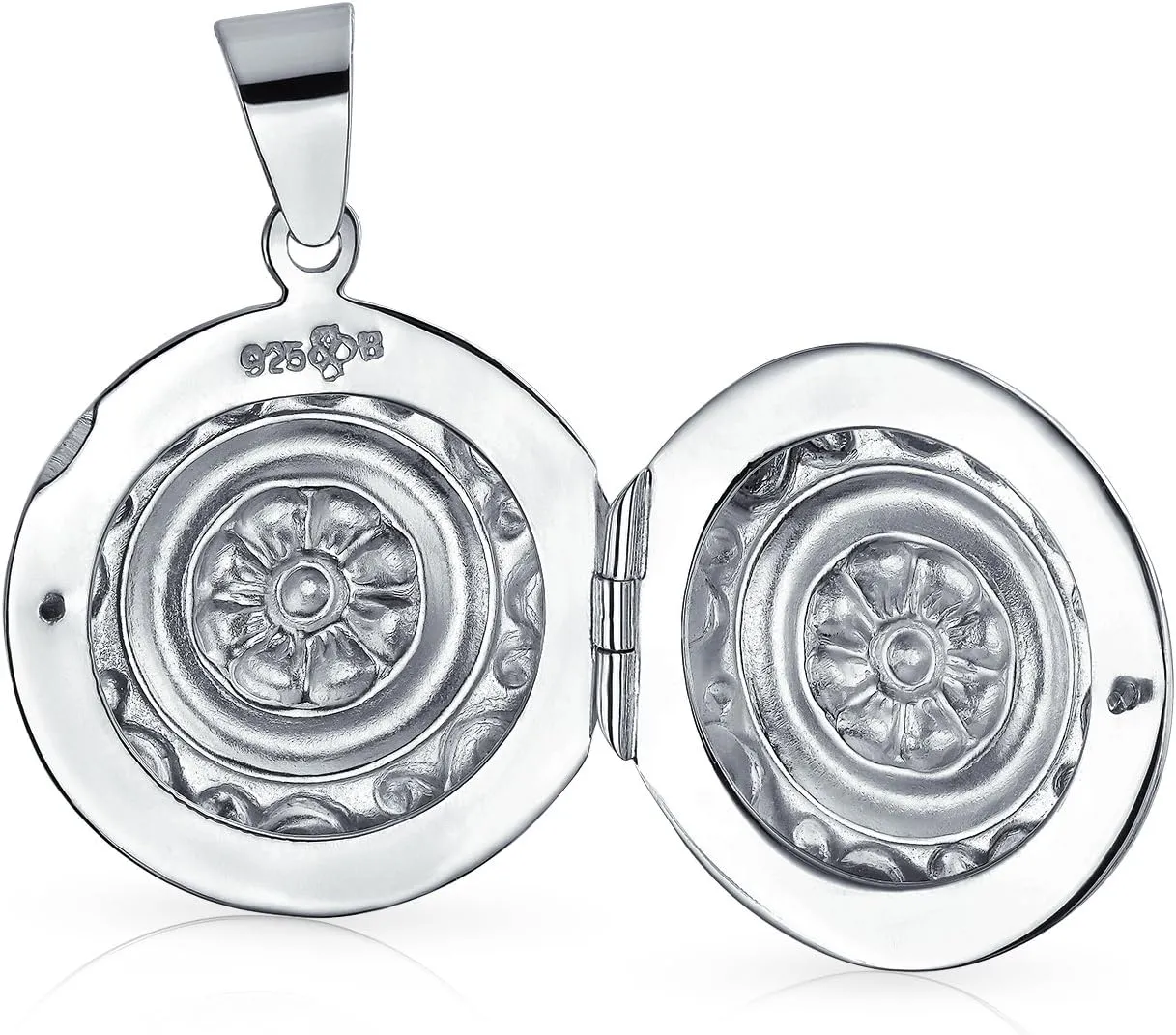 Customizable Vintage Style Oxidized .925 Sterling Silver Embossed Scroll Floral Sunflower Photo Lockets Necklace Pendant for Women Holds Pictures Round Oval Design