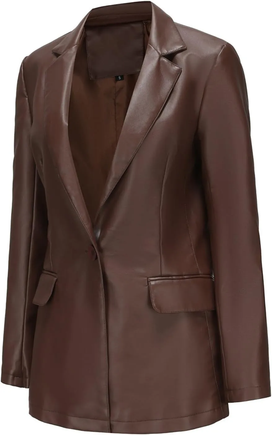 Dademeo Womens Faux Leather Jacket, Trendy Fall Fashion Motorcycle Bike Coat Long Sleeve Zip up PU Leather Jacket with Pocket