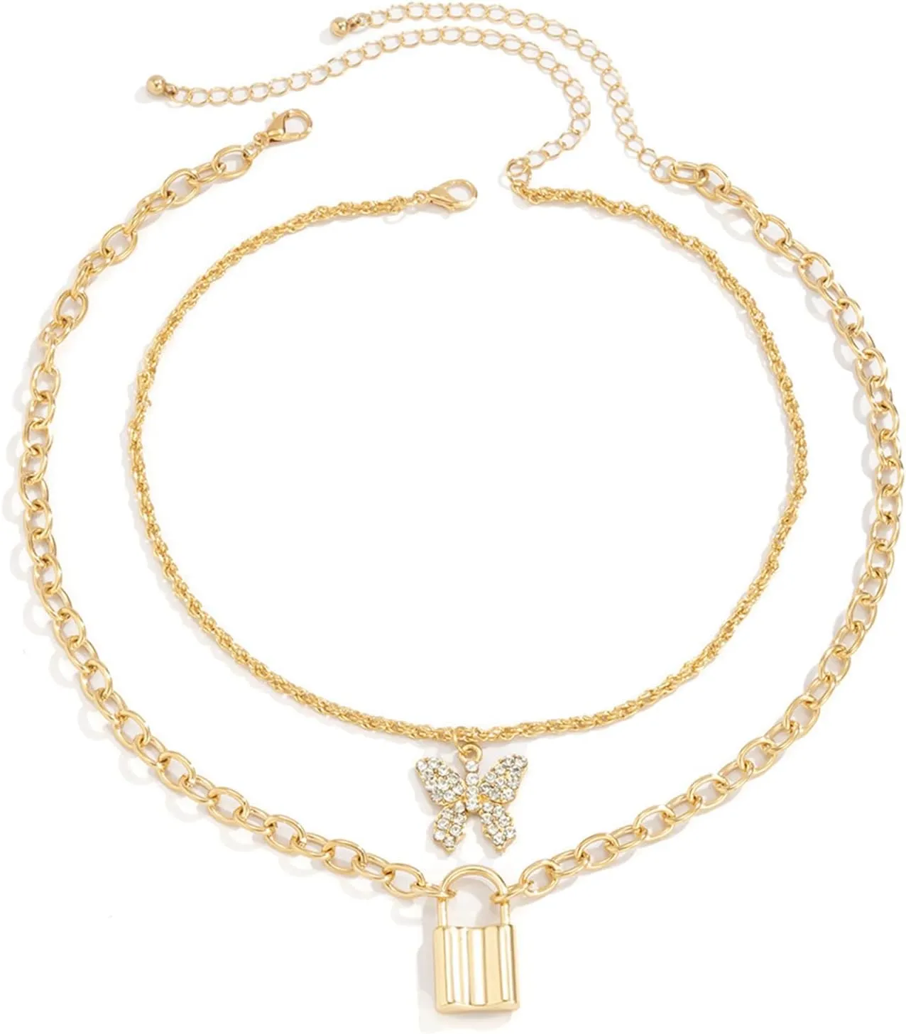 Dainty Layered Initial Choker Necklaces For Women Mutilayered Butterfly Lock Pendant Necklaces Jewelry Gift